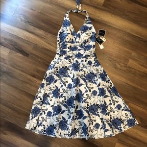 Blue/White floral print halter dress-NWT